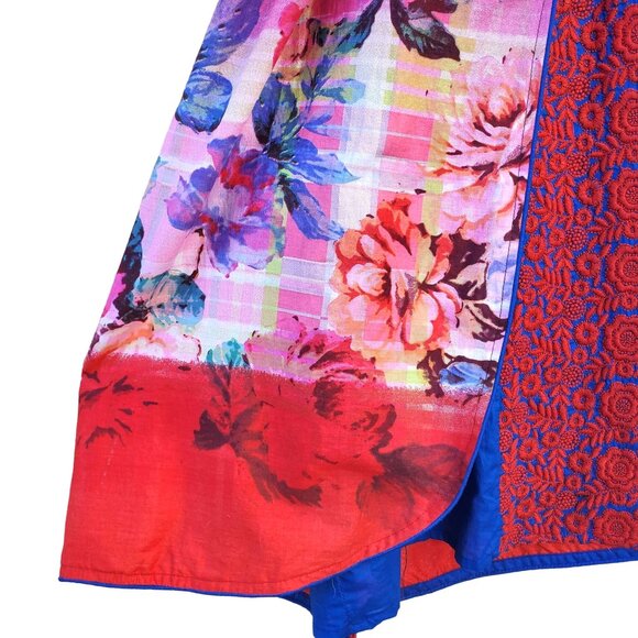 Long Sleeve Dress Floral Red Blue Embroidered Patchwork Kameez Size S NWOT - Picture 14 of 16
